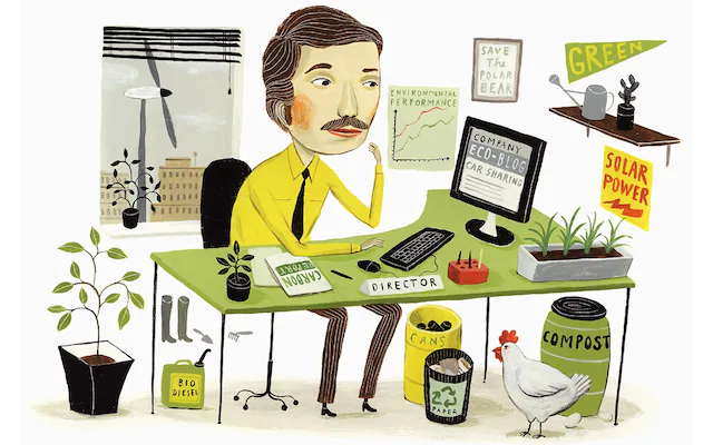 cartoon man green office 1